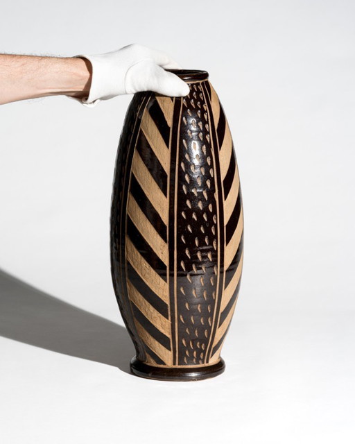 XL Keramische vloervaas met sgraffito-reliëf – Anton Piesche & Reif, model 51B/40, Oost-Duitsland, jaren 60, DDR