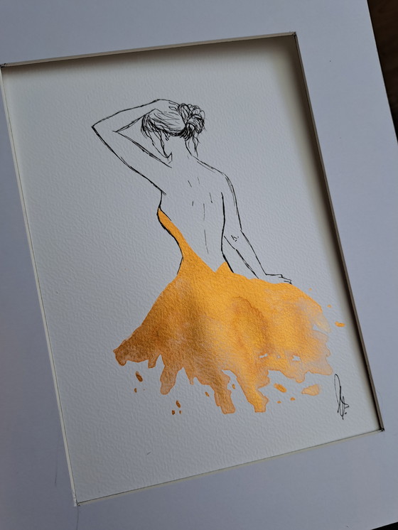 Image 1 of Aquarellillustration einer goldenen Frau | Mit Rahmen