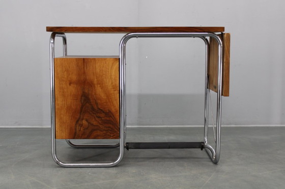 Image 1 of Escritorio infantil Bauhaus de los años 30 con hojas abatibles en nogal y cromo