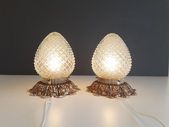Image 1 of Set di 2 lampade da soffitto Hollywood Regency di Massive, Glass Pinecone Ceiling Lamps