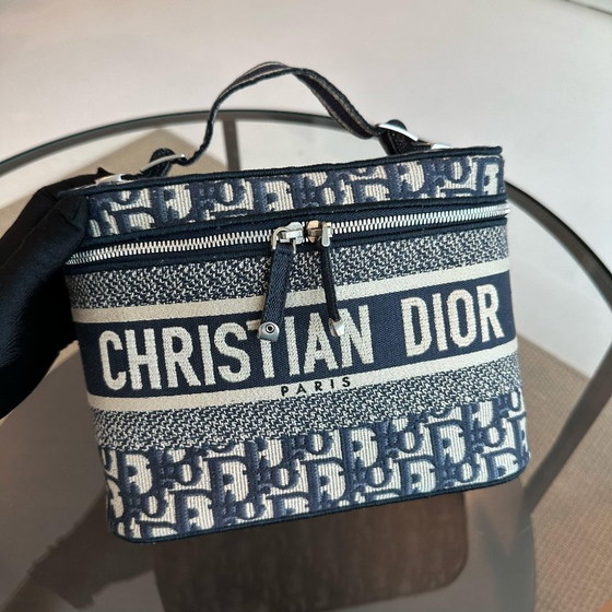 Image 1 of DIOR VANITY OBLIQUE EMBROIDERY TOP HANDLE CAG IN JACQUARD BLUE SHW