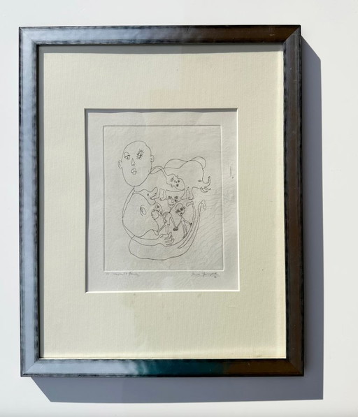 Vintage lithograph in lacquered wooden frame by L. Gewisgold, 1970