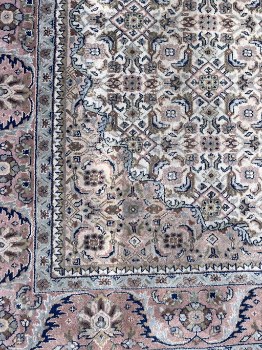 Alfombra persa anudada a mano azul verde rosa