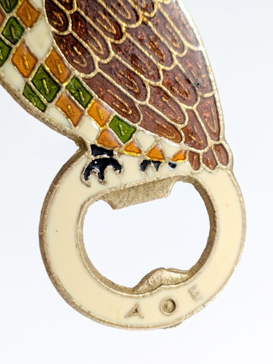 Image 1 of Apribottiglie greco vintage a forma di gufo in bronzo smaltato, anni '80