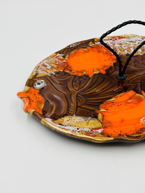 Image 1 of Piatto da pesce vintage in ceramica Vallauris, arancione