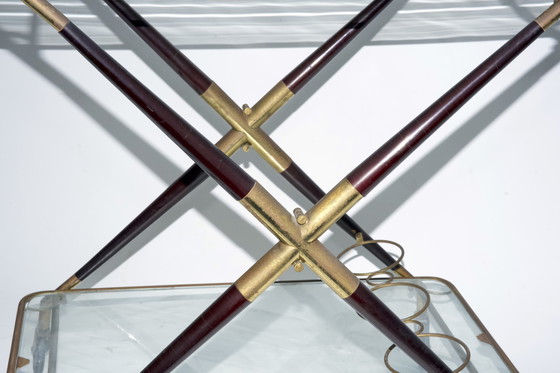 Image 1 of Carrello bar in ottone e legno di metà secolo, Italia, anni '50