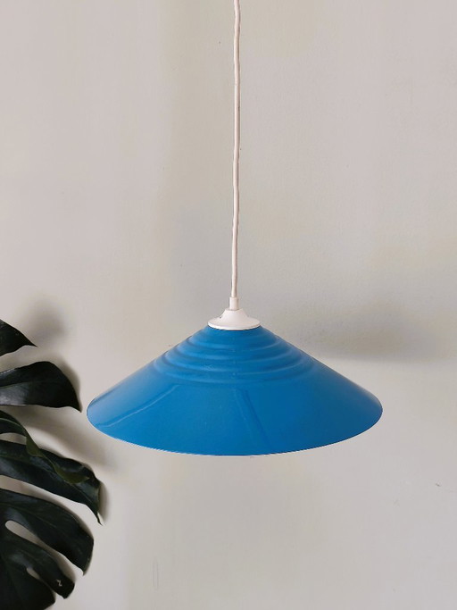 Blue lacquered metal pendant light