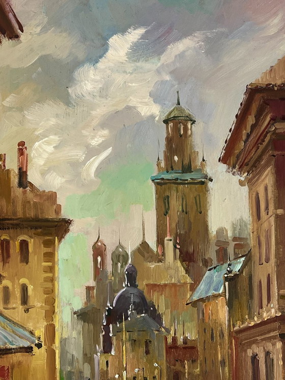 Image 1 of Original Oil Painting City River Landscape Venetian reflection