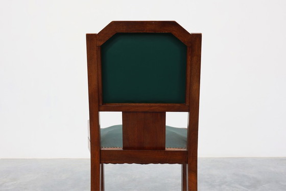 Image 1 of Set van 6 Art Deco eetkamerstoelen in hout met originele bekleding, België jaren 30