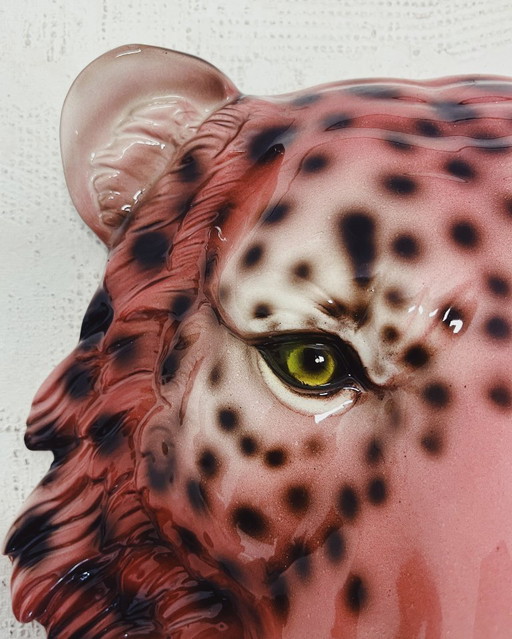 Leopard Keramik-Wandmaske Rosa