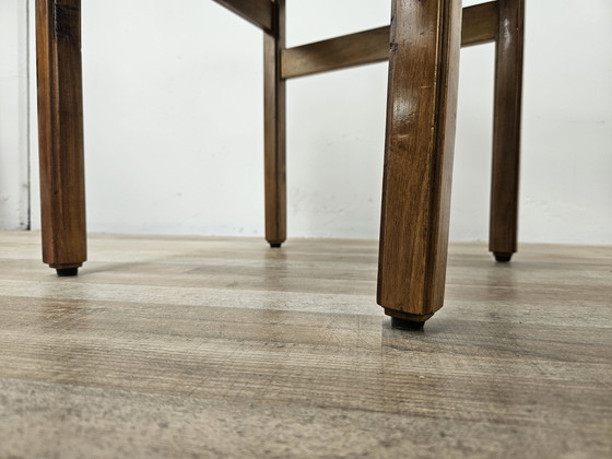 Image 1 of Beuken eetkamerstoelen met geometrische zitting uit 1950