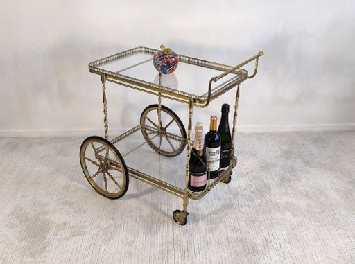 😍✨ Prachtige serveerwagen op wielen van messing en glas van Maison Baguès - Hollywood Regency, jaren 50 ✨😍