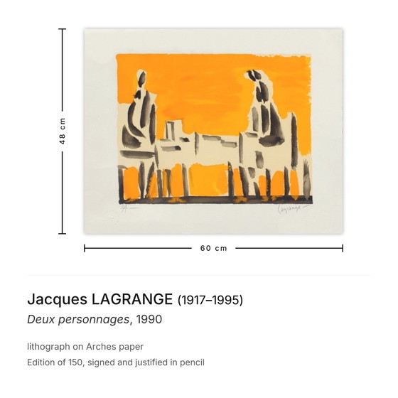 Jacques Lagrange ondertekende lithografie Deux Personnages 1990 – Litho's & Zeefdrukken, Paper (photo 3 of 5)