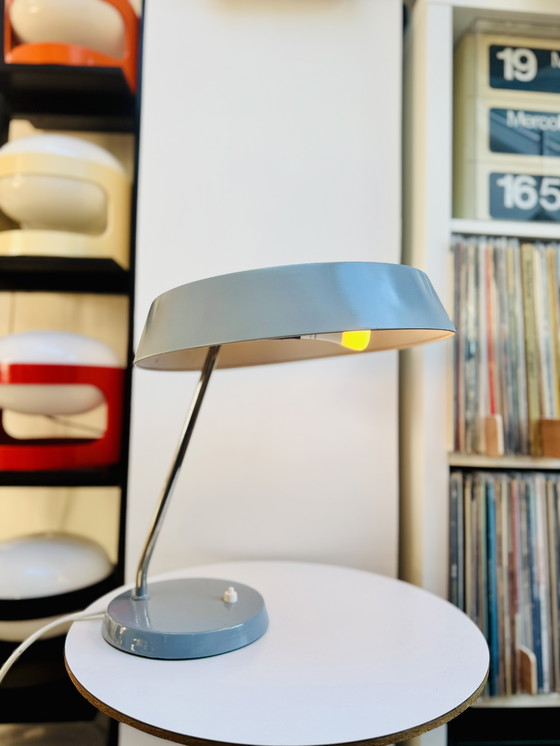 Image 1 of Bauhaus Table Lamp by VEB NARVA Lengefeld – Vintage 1960s Adjustable UFO Desk Light, West Germany Mid-Century Modern Lamp