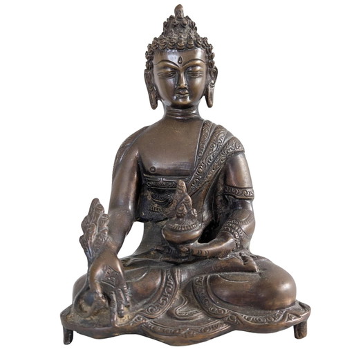 La Fonte di Guarigione – Buddha della Medicina in Bronzo Massiccio – Nepal – 23 cm – 2 kg