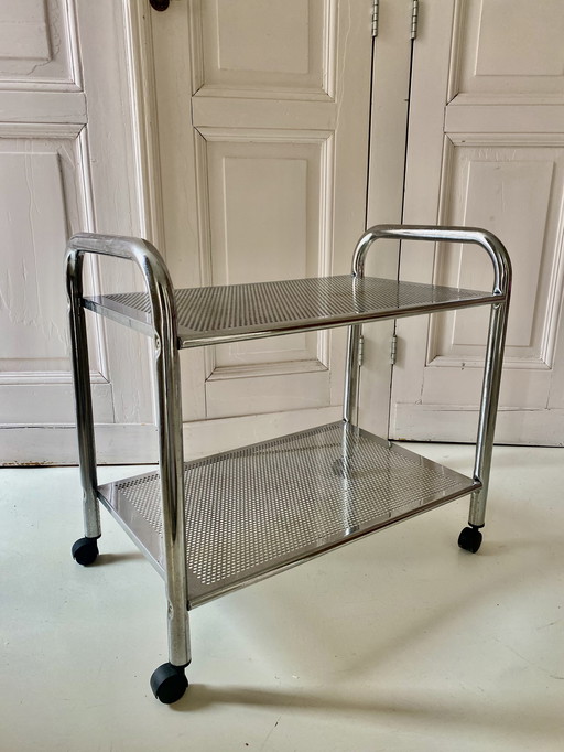 Vintage trolley, serving trolley, side table made of perforated metal