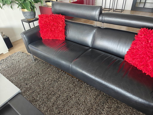 Leolux Patachou bank en 2 fauteuils zwart leer