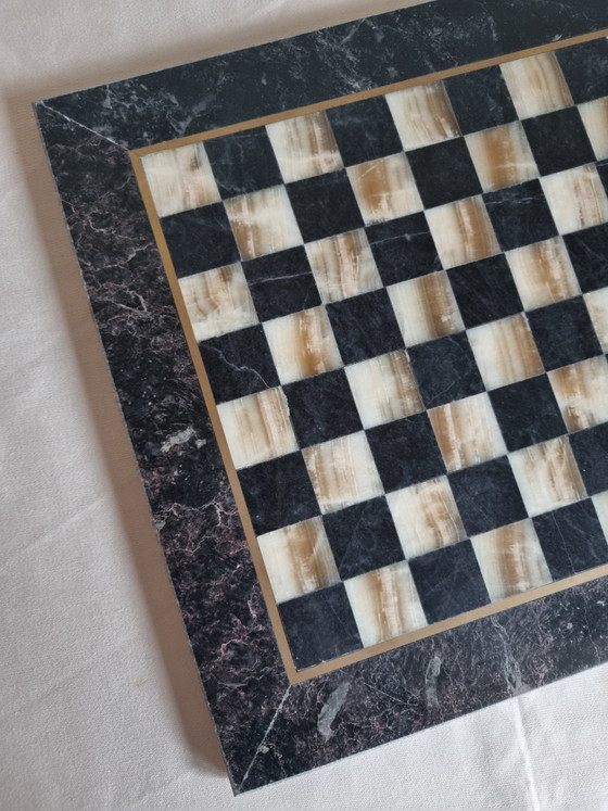 Image 1 of Marmeren onyx schaakbord beige zwart  met originele doos!