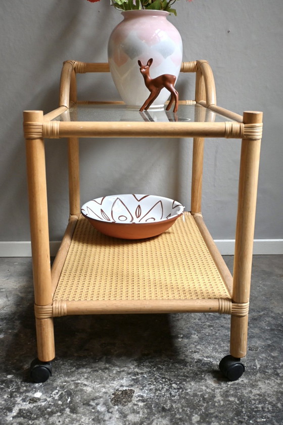 Image 1 of Vintage Serveerwagen van Bamboe en Rotan