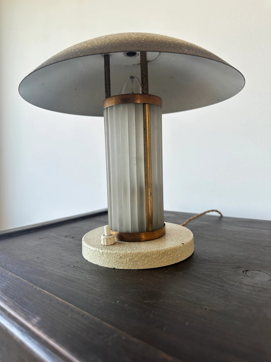 Art Deco Brass & Glass table lamp. France c.1920-30 (photo 10 of 13)