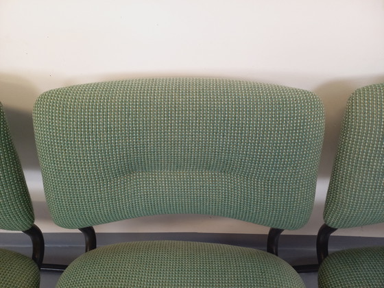 Image 1 of Suite of 4 Vintage Steelcase Style Marcel Breuer Cesca B32 Chairs in Dark Grey Metal and Green Fabric