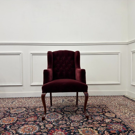 Set Chesterfield Sessel, Samt rot – Holz (photo 9 of 10)