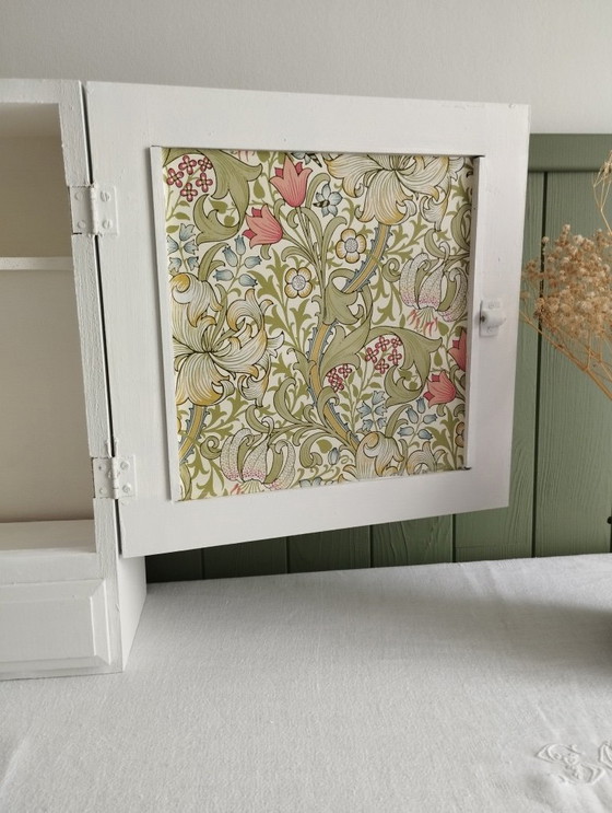 Image 1 of White Painted Wooden Medicine Cabinet - William Morris Interior Wallpaper