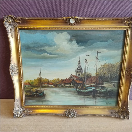 Oil painting in a beautiful frame (with damage)
