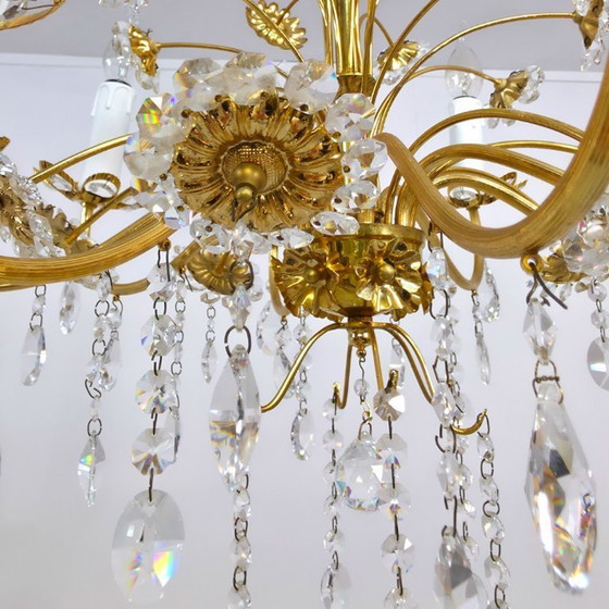 Image 1 of Lampadario Palwa con girasoli in cristallo e cornice dorata