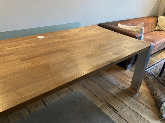 Image 1 of Escritorio/mesa de diseño único con tapa de roble