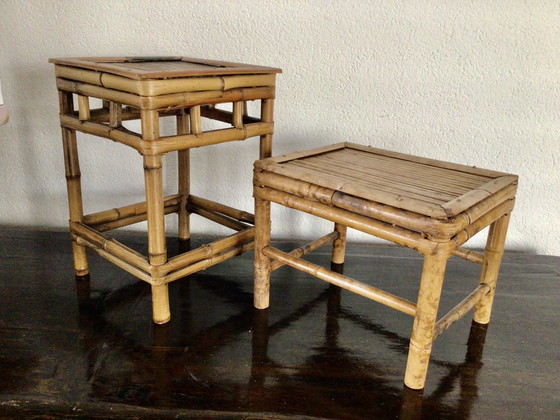 Image 1 of Set of 2 rattan side tables from the mid-20th century