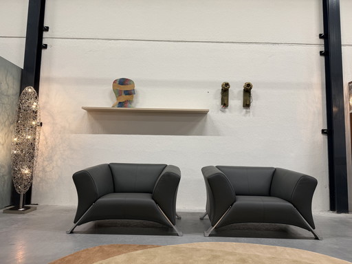 2 Rolf Benz 322 Armchairs Gray Leather