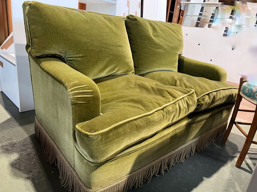 Vintage toad sofa in khaki green velvet