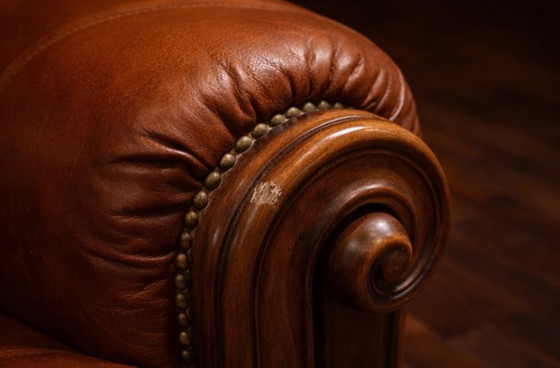 Image 1 of Ensemble de salon classique en cuir de style Chesterfield — Canapé 3 places + 2 fauteuils — Ensemble bibliothèque intemporel