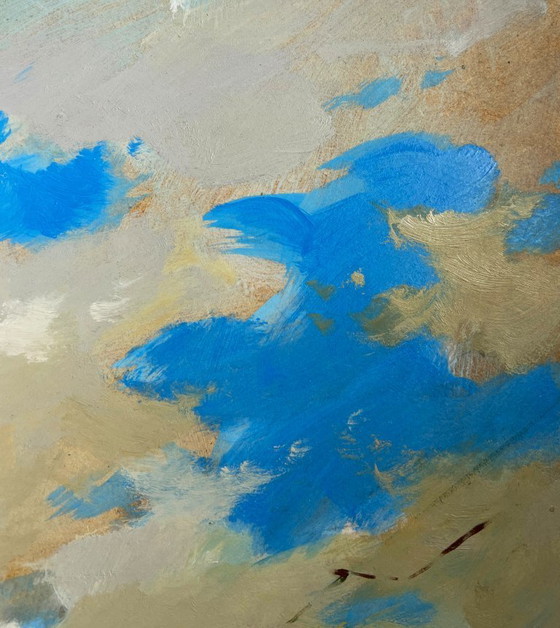 Image 1 of Pintura al óleo original Paisaje urbano de verano Ritmo veraniego de la ciudad