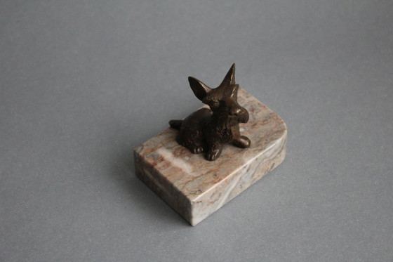Image 1 of Bronze figure "Seated Scottish Terrier" on a marble base