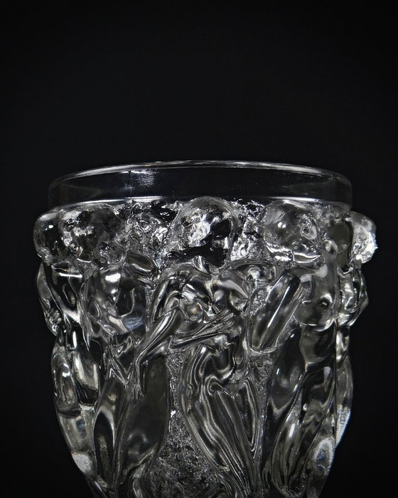 Image 1 of Lalique Bacchantes unsigned vintage clear crystal vase mid 20th century