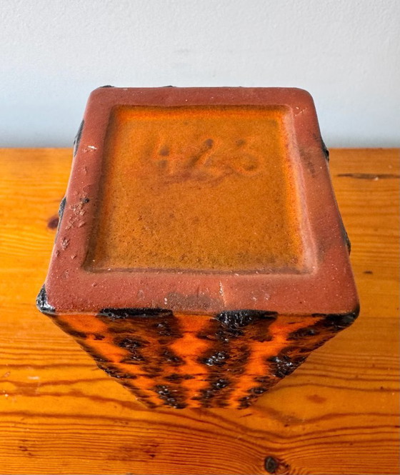 Image 1 of Vaso quadrato arancione vintage Fat Lava di Scheurich Keramik 423