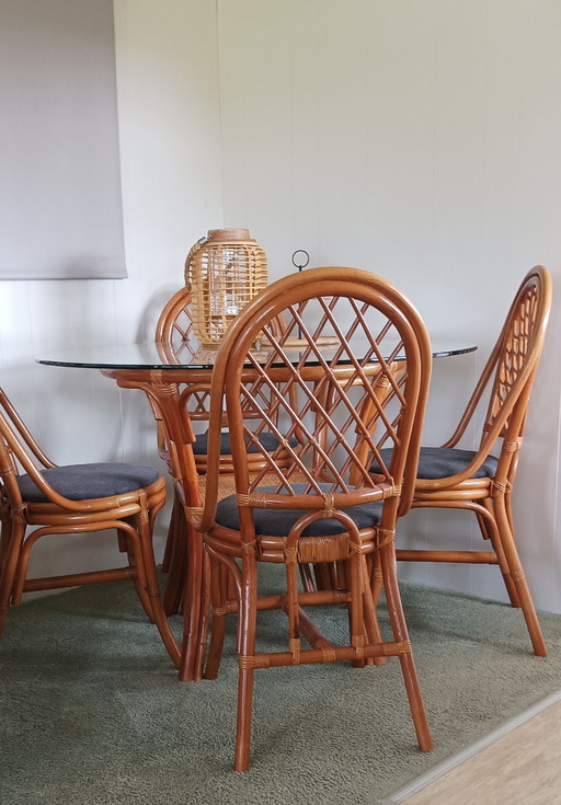 Rattan vintage dining set 4 pers.