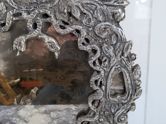 Image 1 of MAGNIFICENT VINTAGE ANTIQUE MIRROR WITH SNAKES ON A PLEXIGLAS BASE, 1970