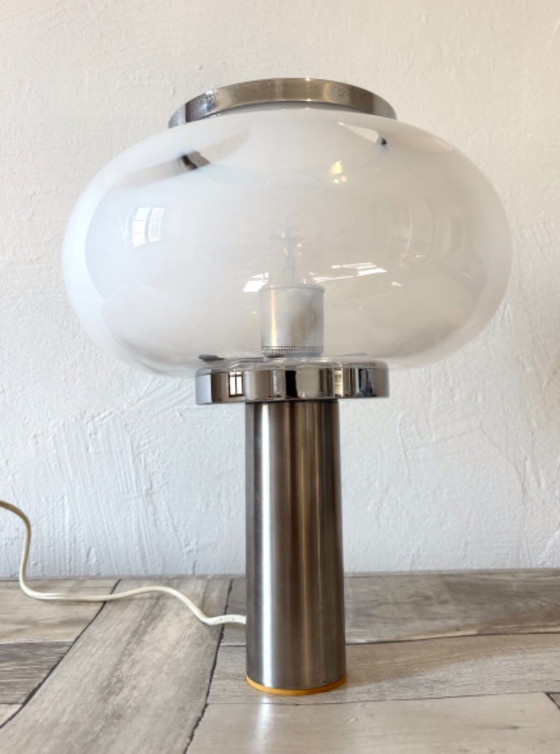 Vintage Space Age Lamp - Murano - Design - Mushroom, Table lamps, Glass, Metal, White, Modern (photo 2 of 8)