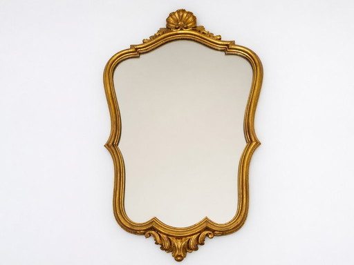 Vergoldeter Wandspiegel im Stil Louis XV, Rocaille-Muscheldekor, um 1960