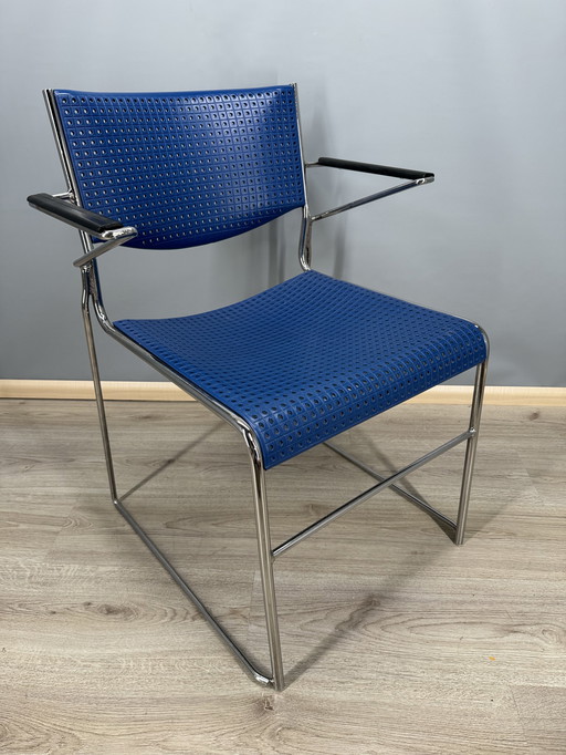Blue designer chair with chrome frame
