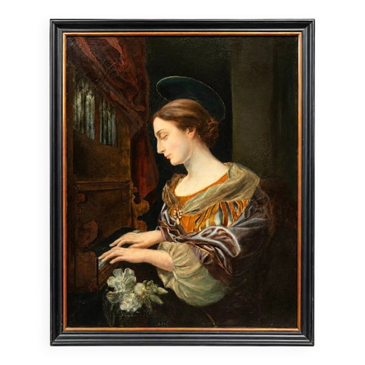 The painting "Young Girl Playing the Organ" – schilderijen tekeningen, Canvas