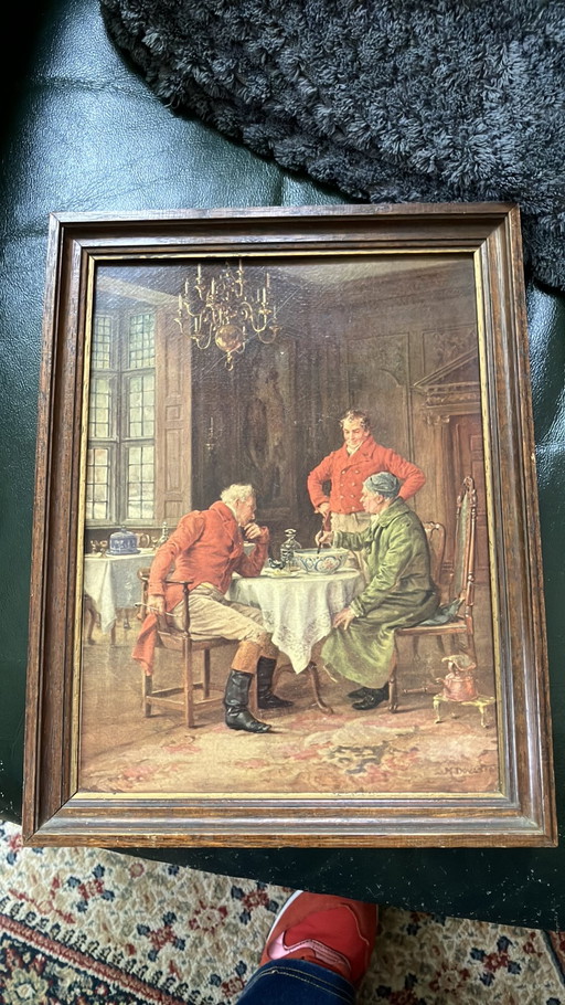 Vintage Kunstdruk Margaret Dovaston - 'Good Cheer' - In mooie houten lijst 