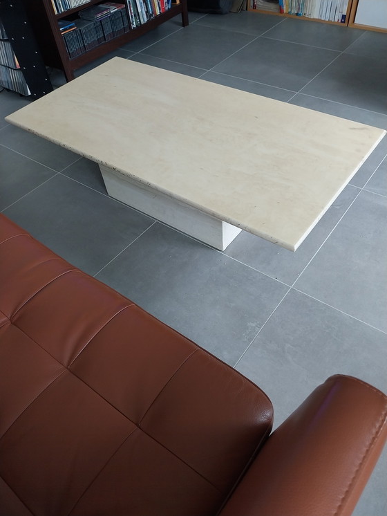 Image 1 of Raw Travertine Coffee Table. Timeless in form, it features clean lines and will suit all living rooms.