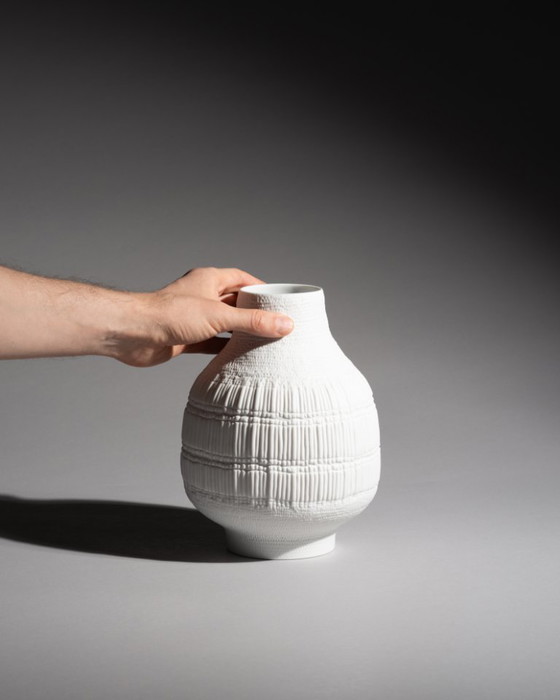 Image 1 of ROSENTHAL Vase Duo STRUCTURA RIBS Bisque Porcelaine Noire Elsa Fischer-Treyden