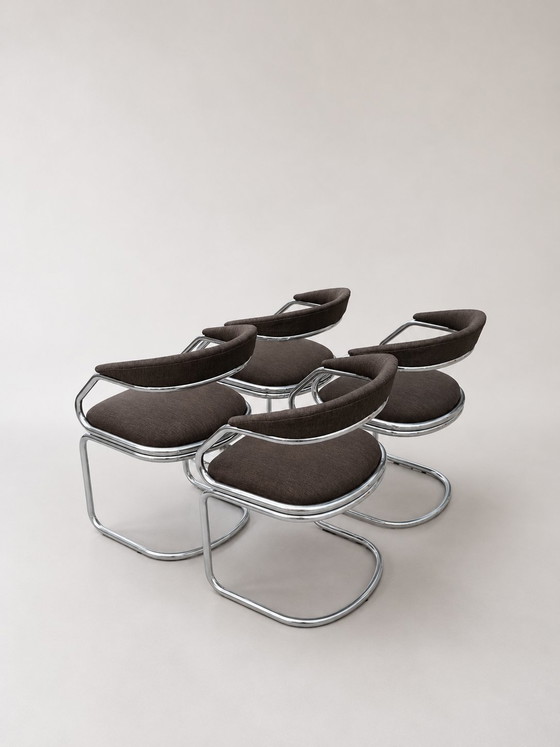 Set van 4 vintage buisframe eetkamerstoelen – Stoppino, Chrome, Mid Century Modern (photo 3 of 10)