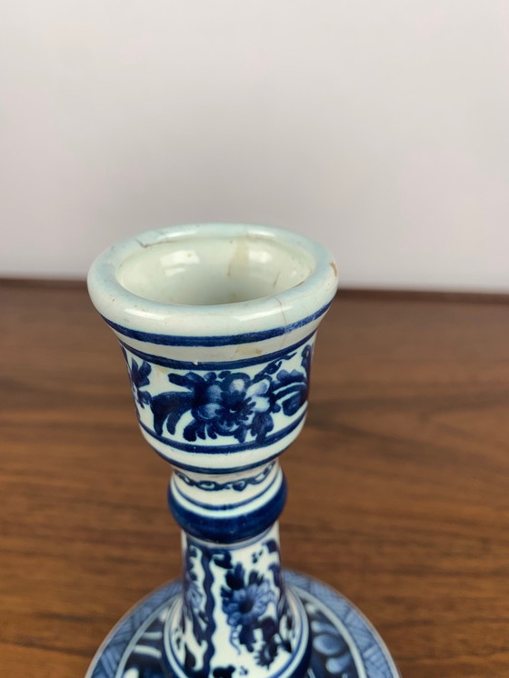 Image 1 of Candelabro floral azul y blanco de Oud, Delft, 1930/60