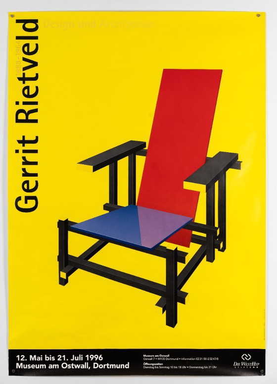 Image 1 of Gerrit Rietveld Exhibition – 1996 – Original Vintage Exhibition Poster by Gerrit Rietveld – De Stijl Design – 118.9x84.1 cm A0